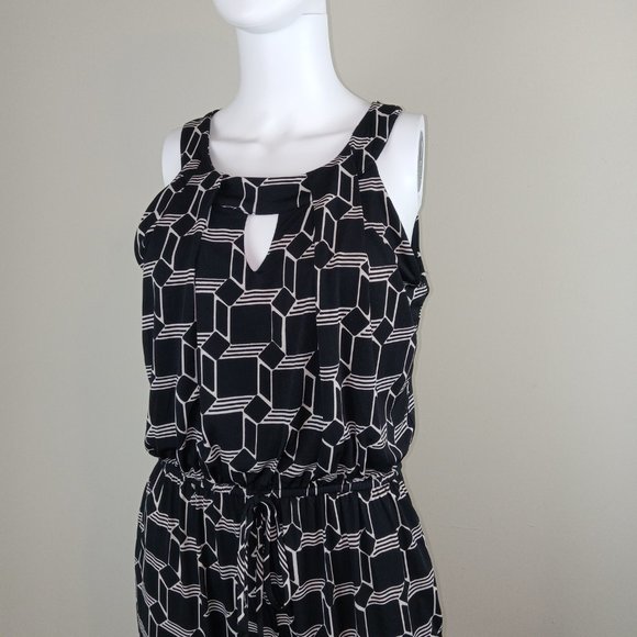 En Focus Women's Halter Neck Jumpsuit Size 8 Black White Stretch Geometric Print - Picture 2 of 8